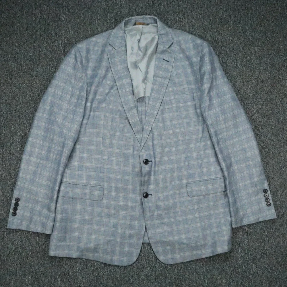 Brooks Brothers Blazer Mens 48R Blue Plaid Regent Fit Wool Linen Sport‎ Coat